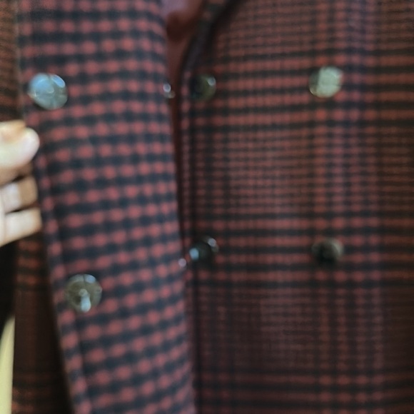 Anne Klein Plaid Wool Wrap Coat in Umber Navy Sz10 - Picture 5 of 7